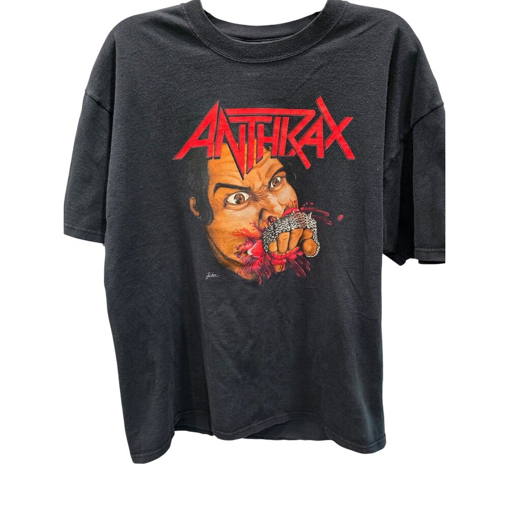 Vintage Jerzees Anthrax Fistful of Metal Band T-Shirt Men's XL Double Sided